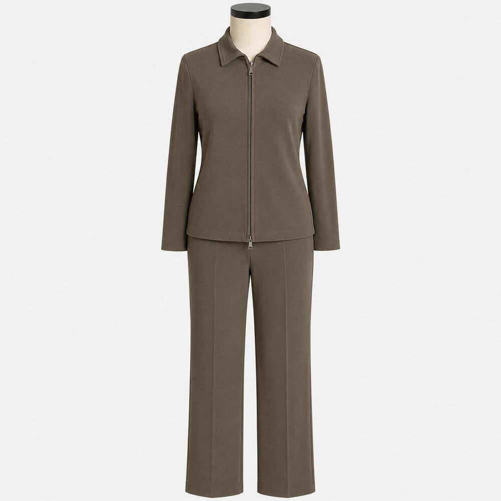 Chico's Design Brown Olive Jacket/Pant Suit Set Women's Medium Size 2(L)